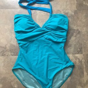 Spanx Teal Blue One Piece Swimsuit 10